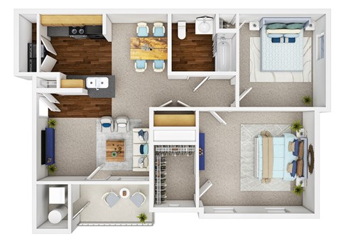 Floor plan for 2 beds, 1 bath, 1000 sqft